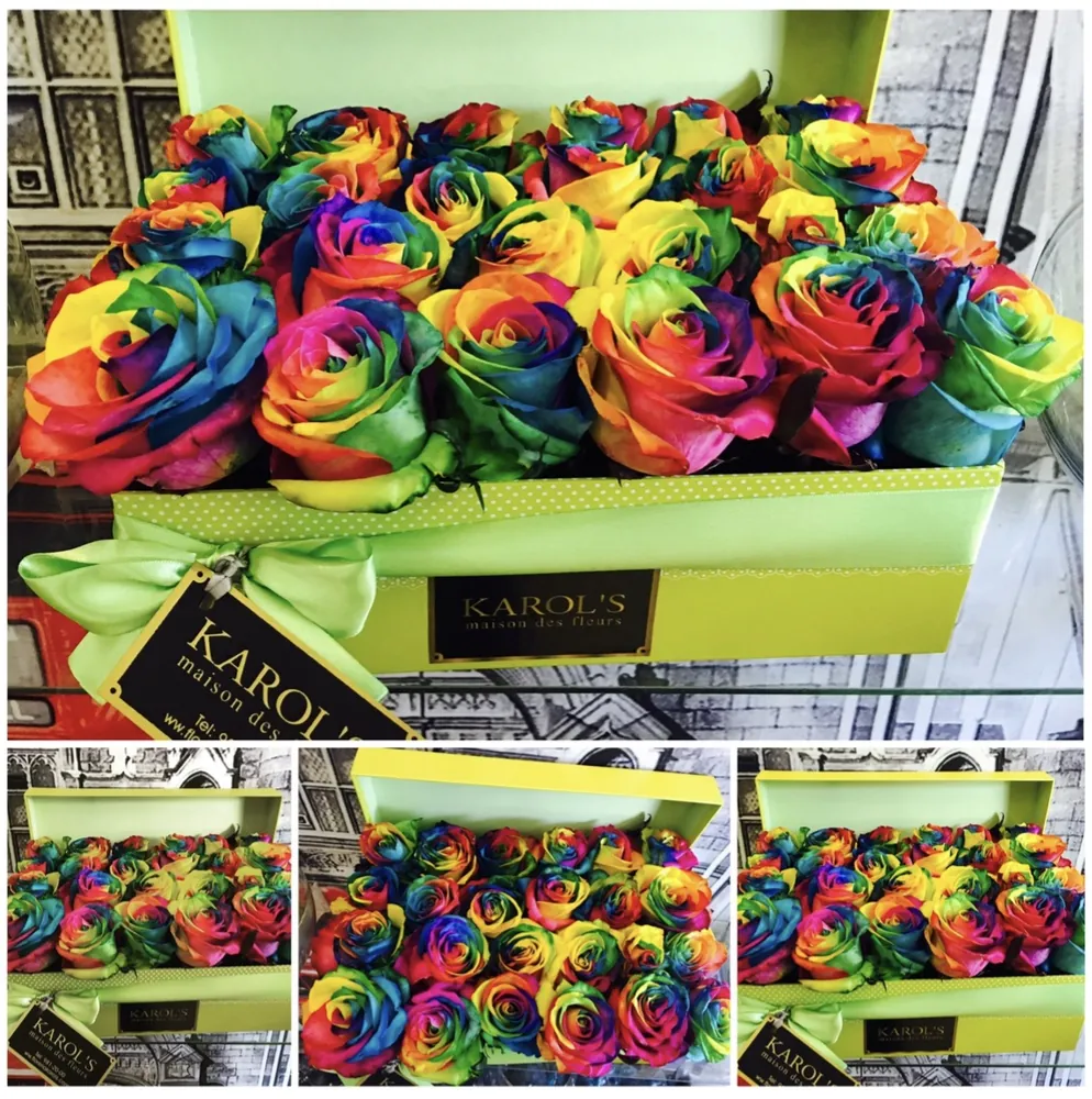 Caja 24 rosas arcoiris