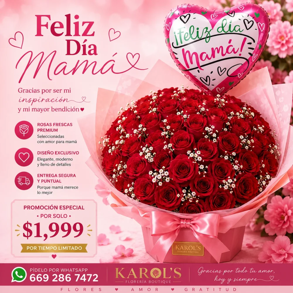 Combo 50 rosas y globo
