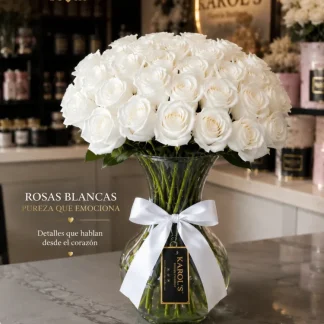 Jarro de 50 rosas blancas