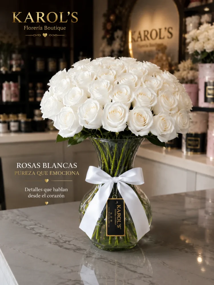 Jarro de 50 rosas blancas